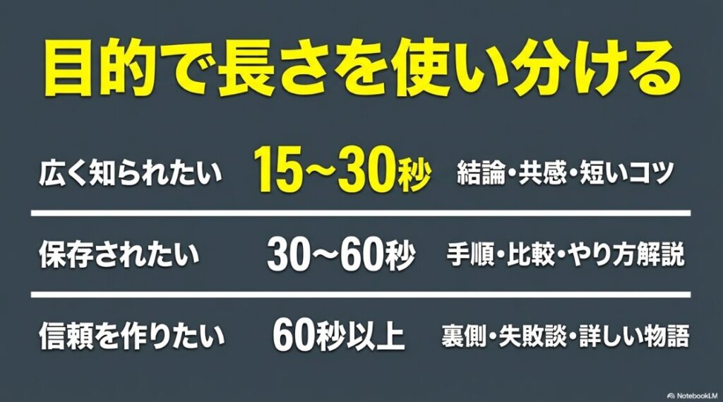 インスタのリールがバズる秒数と長さ:広く知られたい、保存されたいなど目的別にリール動画の長さを使い分ける目安