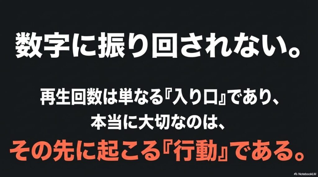 インスタのリールがバズる再生回数はどれくらい？再生回数は単なる入り口であり、本当に大切なのはその先に起こる行動であることを伝えるメッセージスライド
