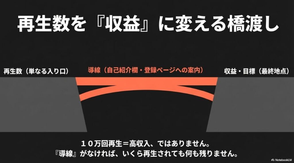 インスタのリールがバズる再生回数はどれくらい？インスタグラムの再生数から自己紹介や登録ページへの導線を作り、収益や目標につなげる全体像の図解