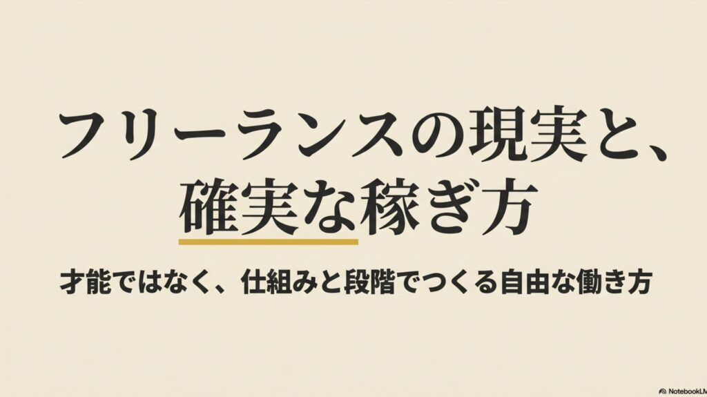 フリーランスに向いてる人と向かない人を実体験でわかりやすく診断 : 才能ではなく仕組みと段階でつくる自由な働き方を解説する「フリーランスの教科書」の表紙 。