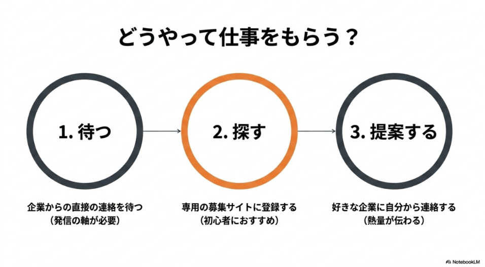 インスタで案件もらうには？方法：インスタで仕事をもらう3つの方法（待つ、探す、提案する）