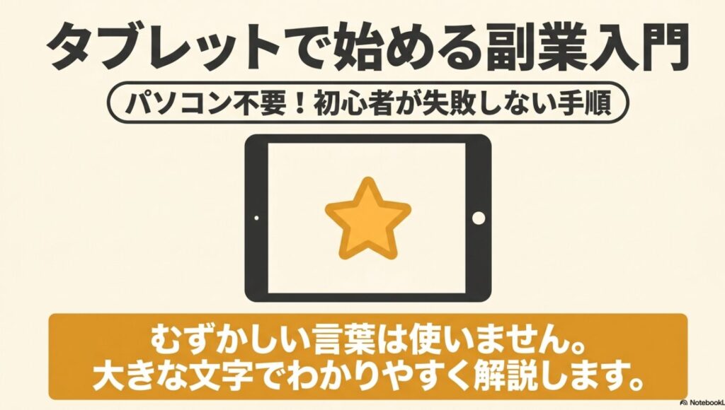 iPadでできる副業は？初心者におすすめをYUMIの体験談で解説 : iPadで始める副業入門。パソコン不要で初心者が失敗しない手順をわかりやすく解説した表紙 。