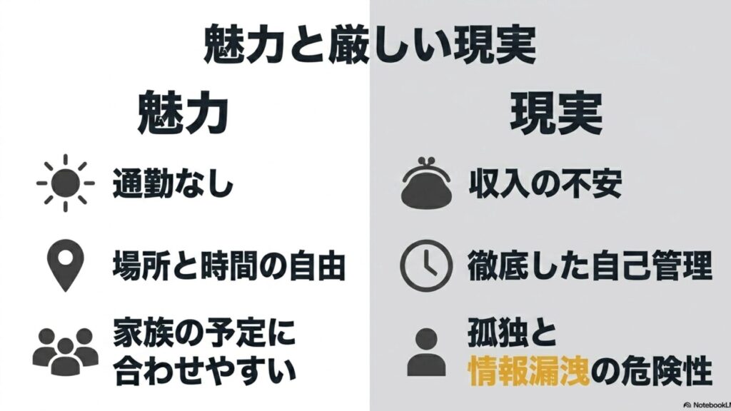 ノマドワーカーとは？意味と働き方やメリット・デメリットを完全解説 : ノマドワーカーの場所と時間の自由という魅力と、収入の不安や自己管理という厳しい現実の比較