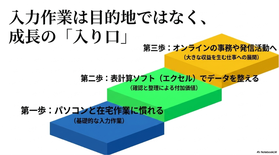 データ入力の仕事はなくなる?将来性:データ入力作業を成長の入り口とし、オンライン事務や大きな収益を生む発信活動へ展開する3つのステップ