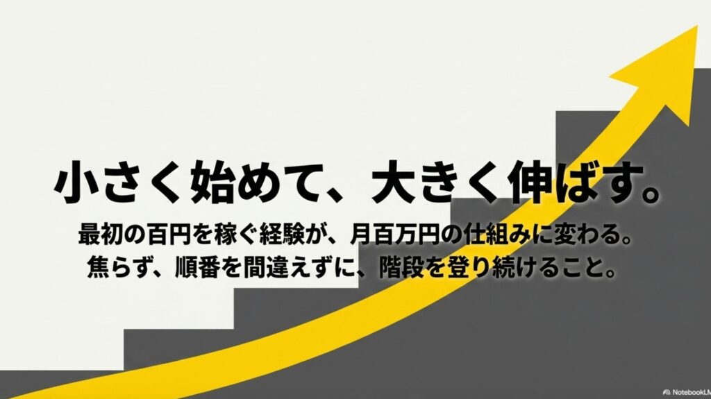【実体験】フリーランスで月30万稼ぐ現実と始め方の完全ガイド : 最初の100円を稼ぐ経験が月100万円の仕組みに変わる。焦らず順番を間違えずに階段を登り続ける重要性