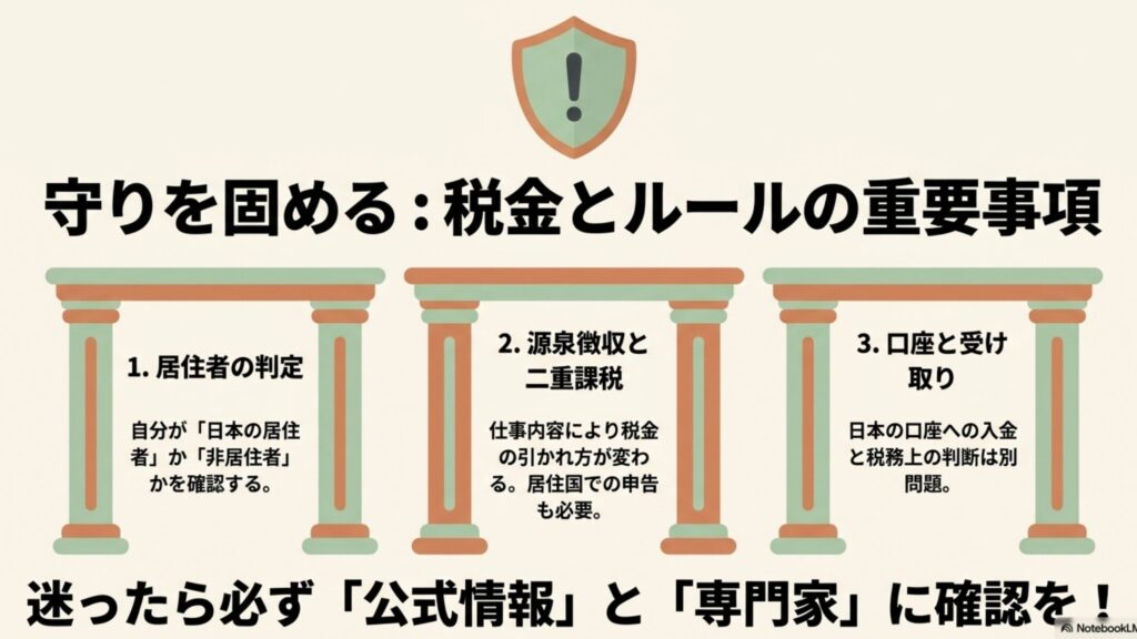 オンライン秘書を海外在住で始める完全在宅ワーク入門 : 一段目(月1万円で実績作り)、二段目(月3〜5万円で継続化)、三段目(月10万円で複数案件)と段階的に収入を伸ばすステップを示したスライド画像。