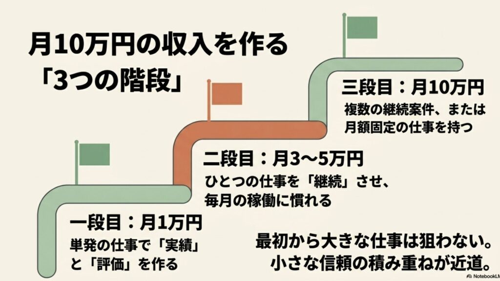 オンライン秘書を海外在住で始める完全在宅ワーク入門 : 秘書の経験で培った基礎力を、海外生活を発信する個人のアカウント運用に活かして「資産」に変える流れを示したスライド画像。